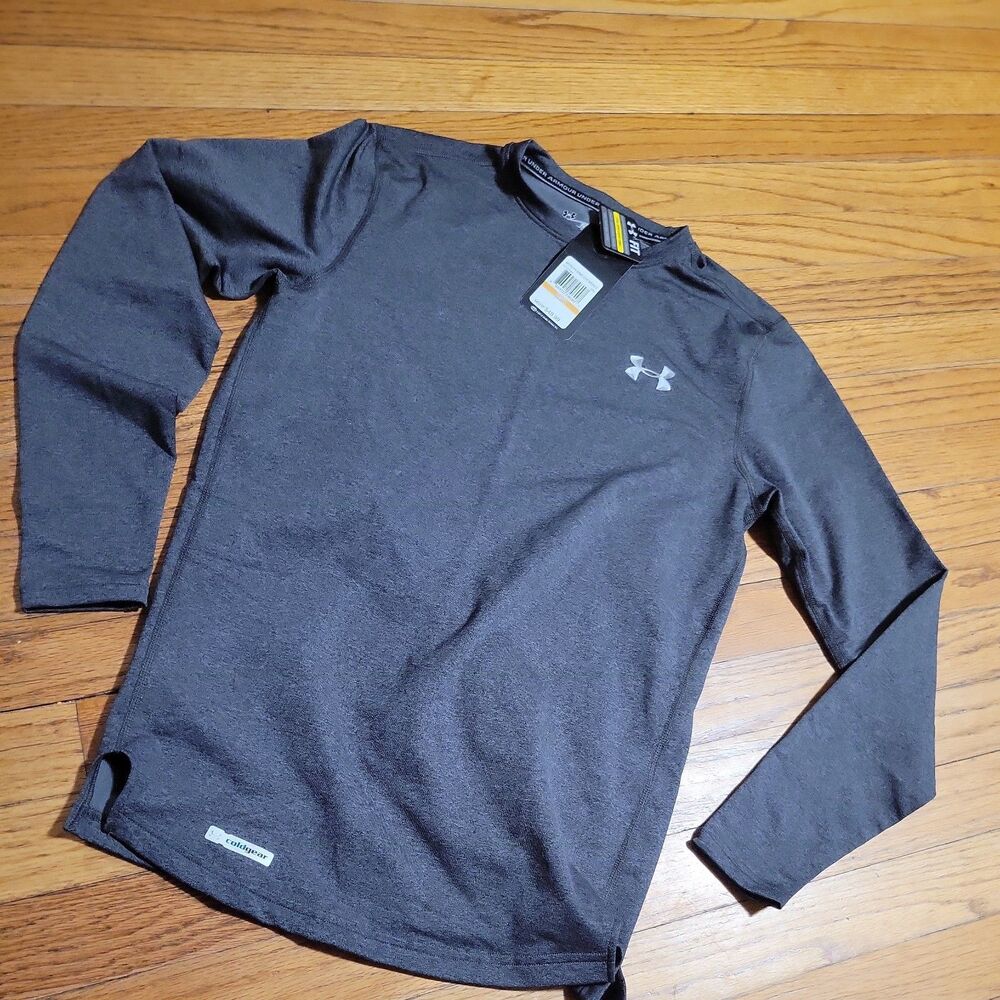 Under Armour ColdGear Mens S gray Fitted Compression Long Sleeve Crew Neck Tee
